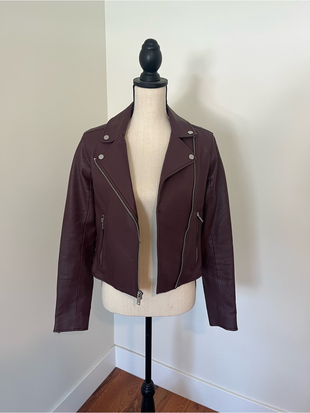 Abercrombie & Fitch Womens Burgundy Vegan Leather Moto Jacket